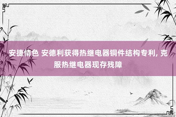 安捷情色 安德利获得热继电器铜件结构专利， 克服热继电器现存残障