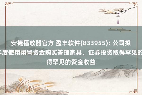 安捷播放器官方 盈丰软件(833955): 公司拟在2025年度使用闲置资金购买答理家具、证券投资取得罕见的资金收益